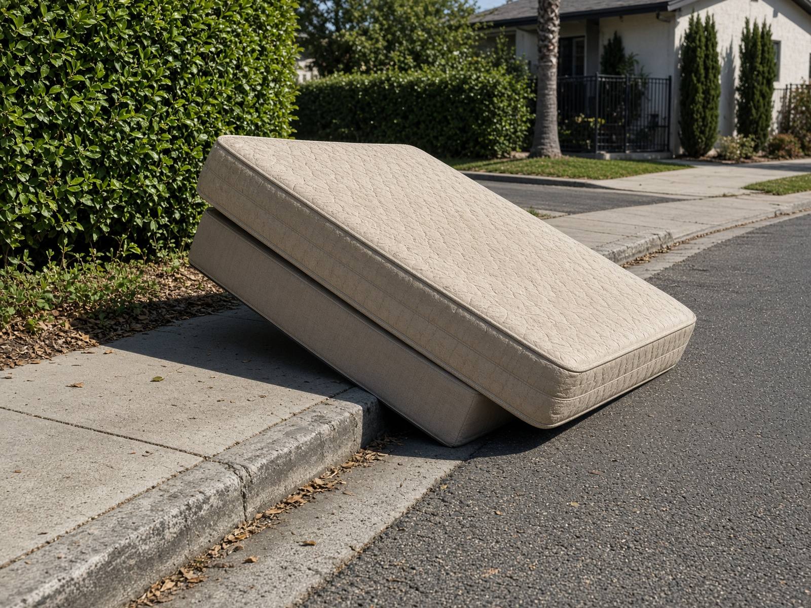 Mattress and box spring at the curb for Fred's mattress removal